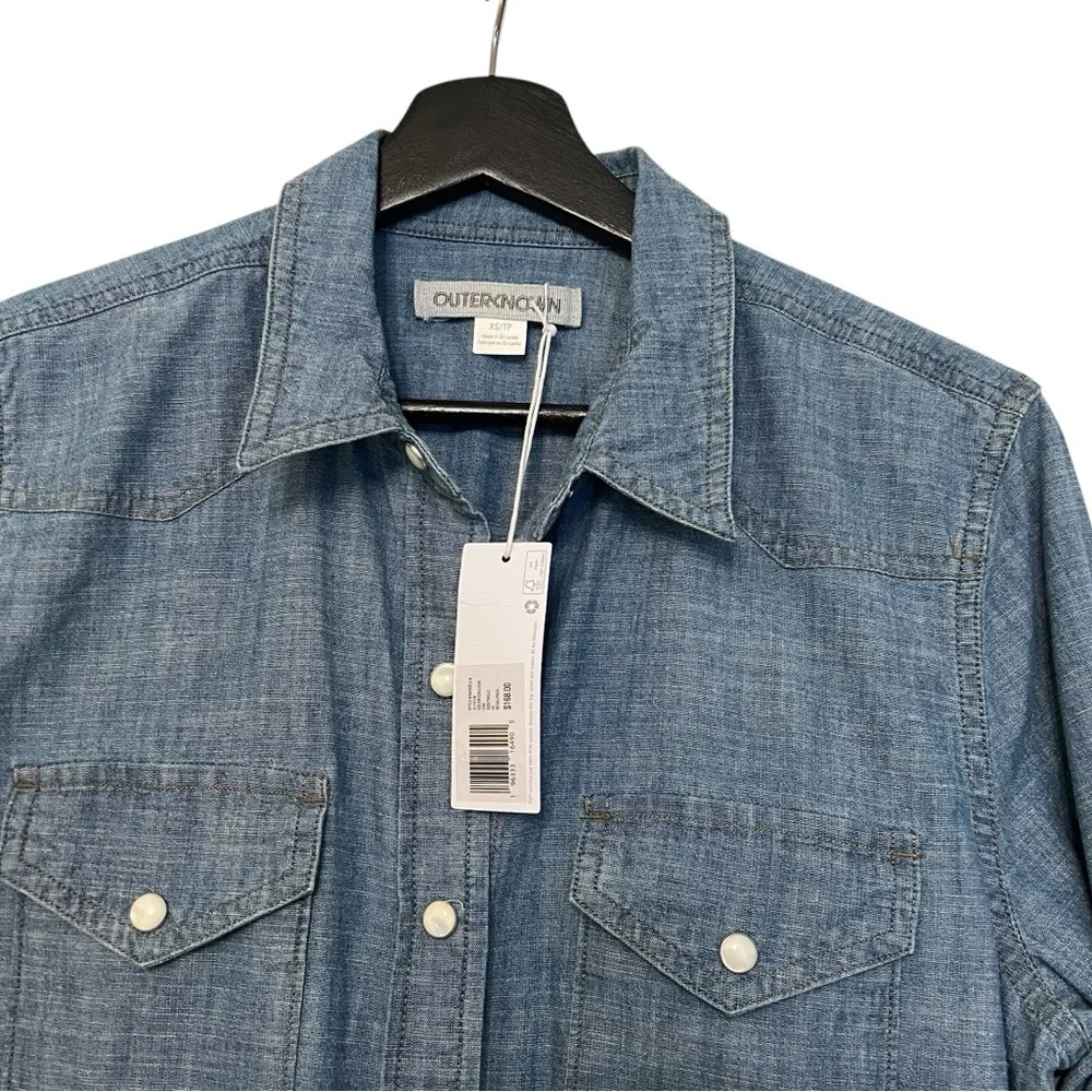 Outerknown Wyatt Long Sleeve Shirt Dress Chambray Denim Blue XS NWT Western Boho